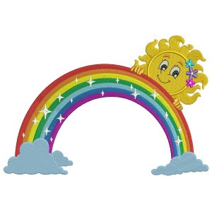 Rainbow With Clouds and Girl Sun Filled Machine Embroidery Design Digitized Pattern